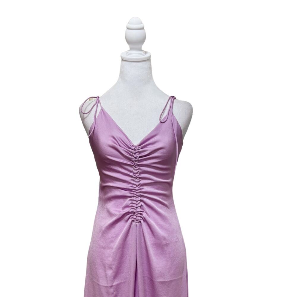 Sandro Ruched Tie-Strap Satin Midi Dress 4 Purple - Picture 4 of 9